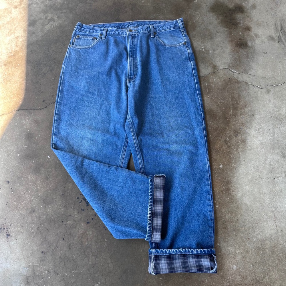 Carhartt Jeans Mens 40x32 Blue Excellent Flannel Lined Relaxed Fit B172 DST